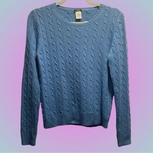 NWT J. Crew merino blend cableknit crewneck sweater blue petite large cozy